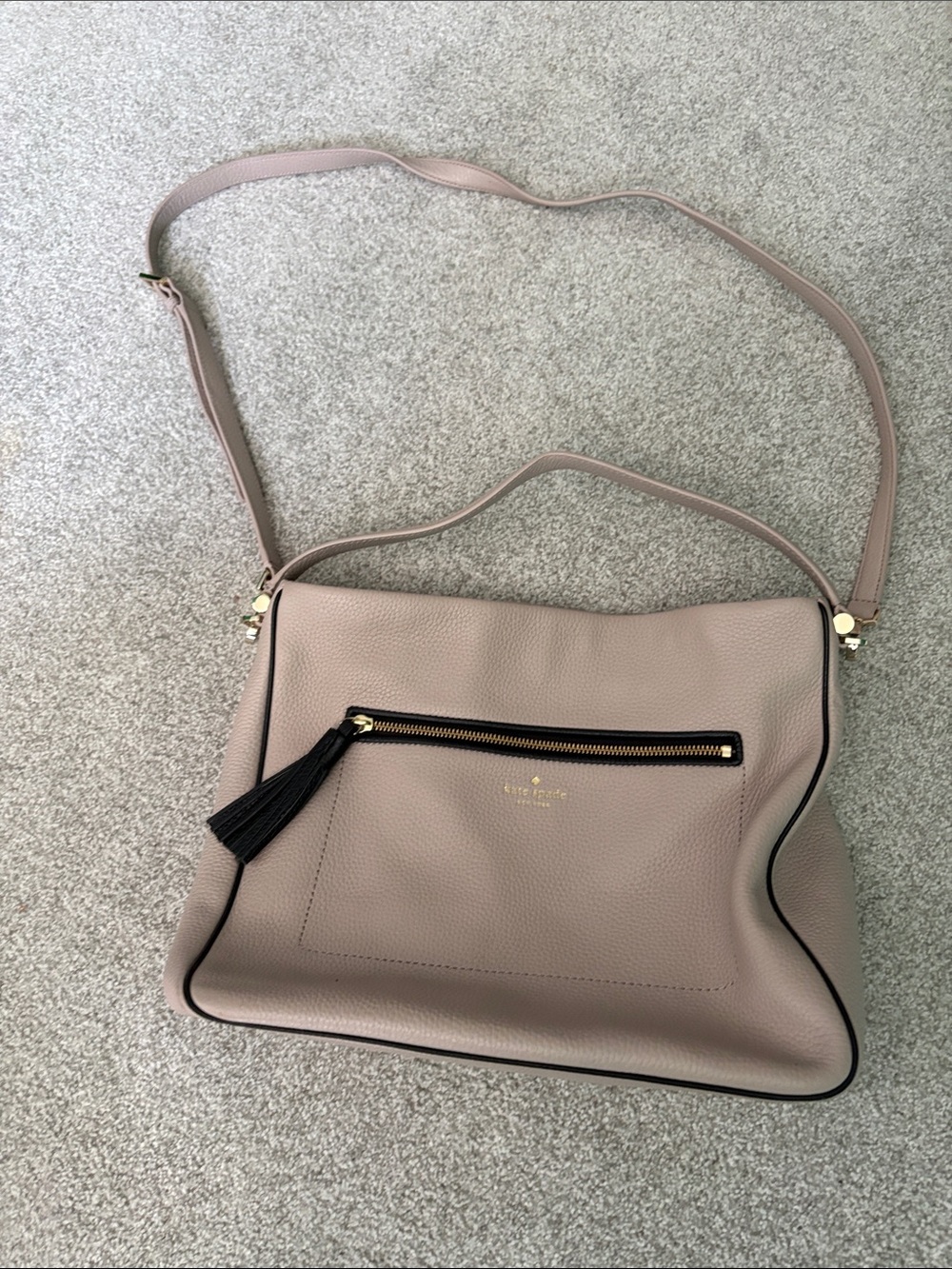 kate spade Dusty Pink Pebbled Leather Shoulder Bag with Tassel
